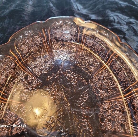 0779. Vintage Jeanette Glass Platter ~ Pink Cherry Blossom ~ Depression Glass ~ - Picture 5 of 11